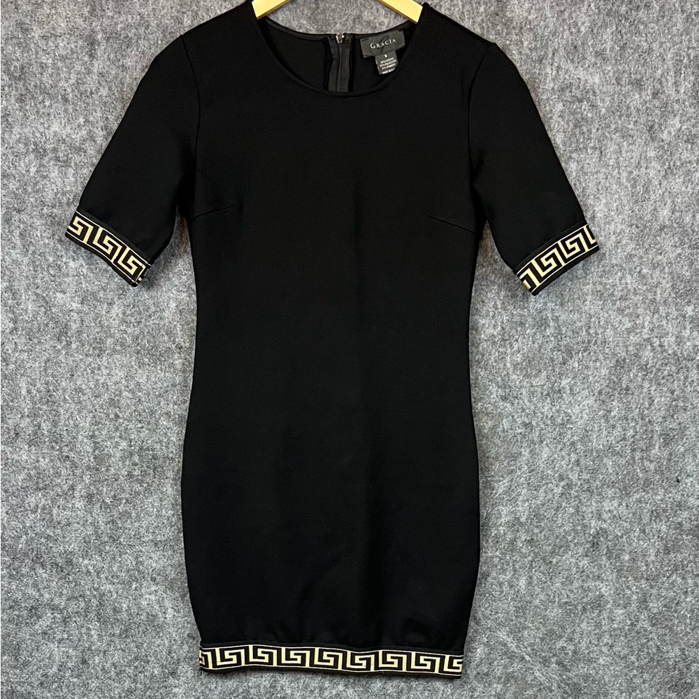 Gracia Black Mini Dress With Gold Trim Size Small